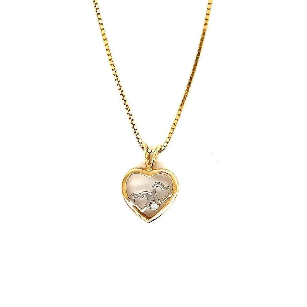 14k Bicolor Diamond Heart Pendant Necklace